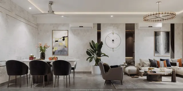 DLF Garden City Enclave — sample living and dining room (render)
