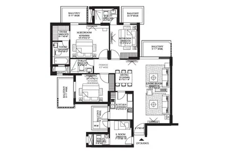 DLF The Primus 3BR + 3T floor plan