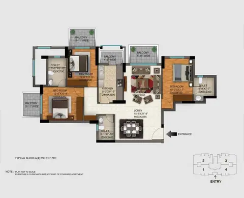 DLF Regal Gardens 3BHK floor plan