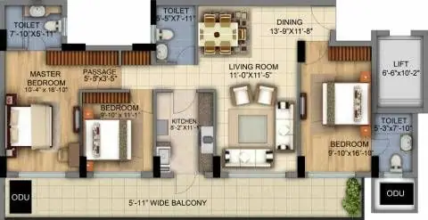 DLF Sky Court 3BHK Luxury Apartments floor plan