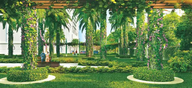 DLF Sky Court — landscaped garden pergola (render)