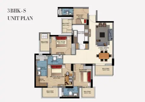 DLF The Ultima 3BHK+ S floor plan