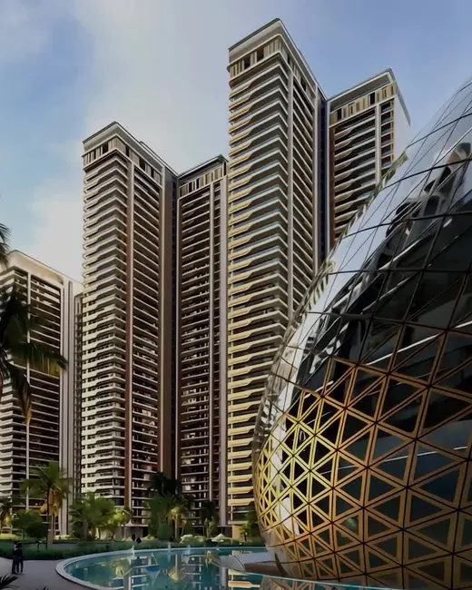 Elan The Emperor — towers with signature glass dome render (frame from official banner video)