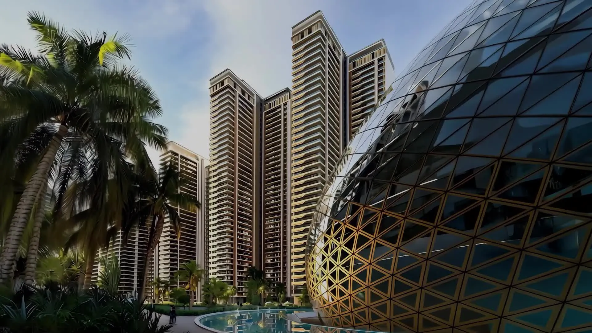 Elan The Emperor — towers with signature glass dome render (frame from official banner video)