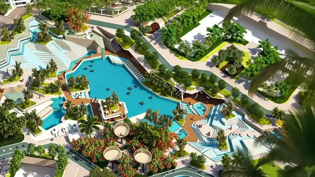 Elan The Emperor — aerial pool landscape render (frame from official video)