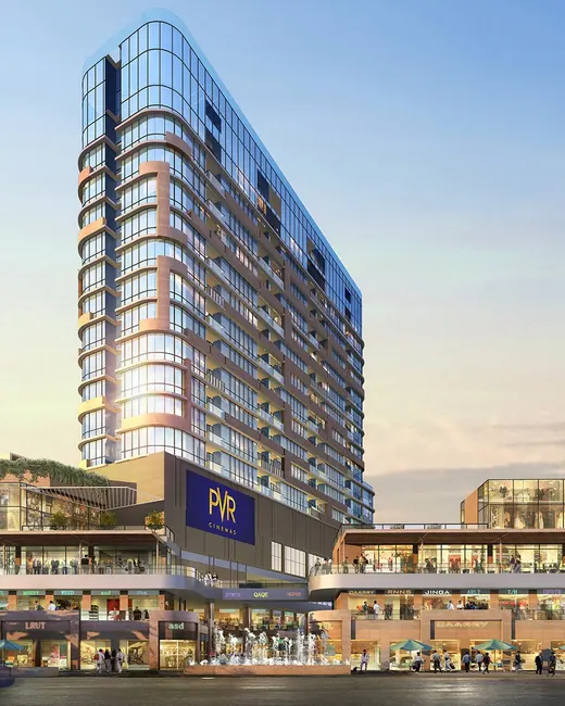 Elan Mercado — Front elevation along NH-48 (render)