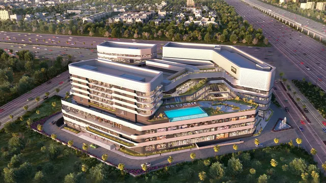 Elan Miracle — Aerial view of the complex and pool deck (render)