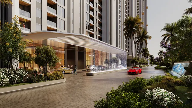 Elan The Presidential — arrival drop-off with towers render