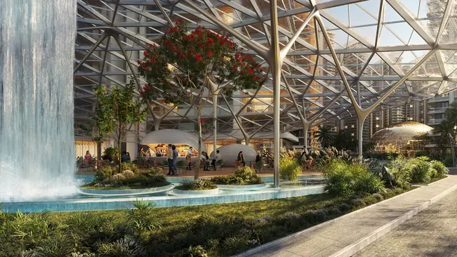 Elan The Presidential — dome atrium with waterfall render