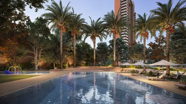 Eldeco Fairway Reserve — swimming pool and palms render
