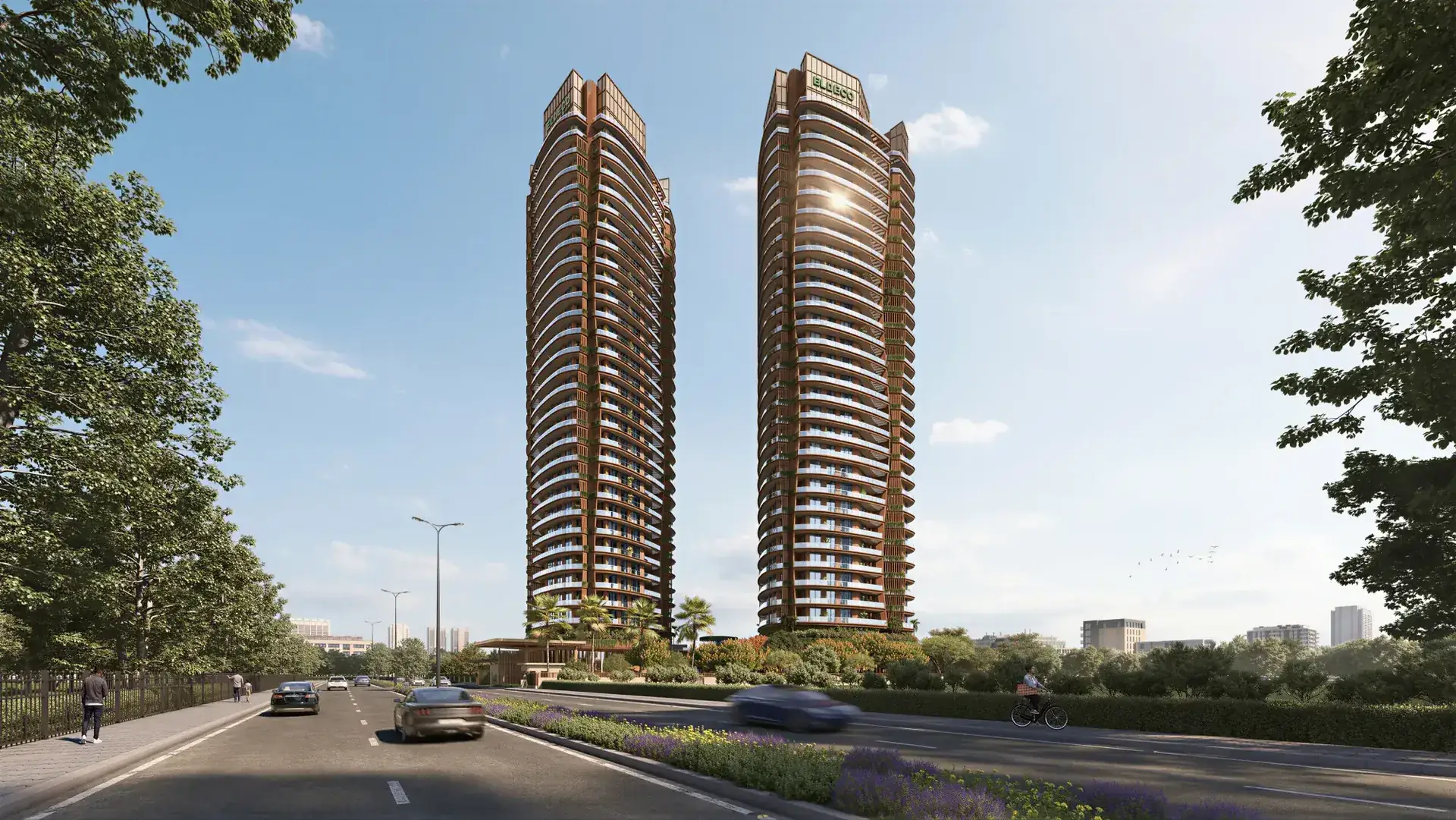 Eldeco Terra & Sol — towers from approach road render