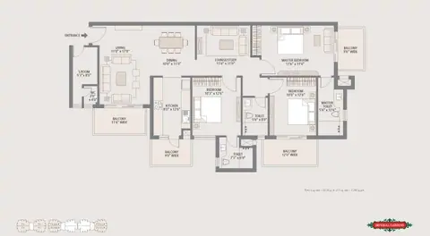 Emaar Imperial Gardens 3BHK + Utility floor plan