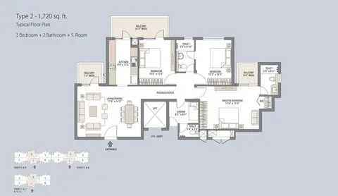 Emaar Palm Gardens 3 BHK + 2T + SQ floor plan