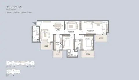 Emaar Palm Gardens 3 BHK + 3T + SQ floor plan