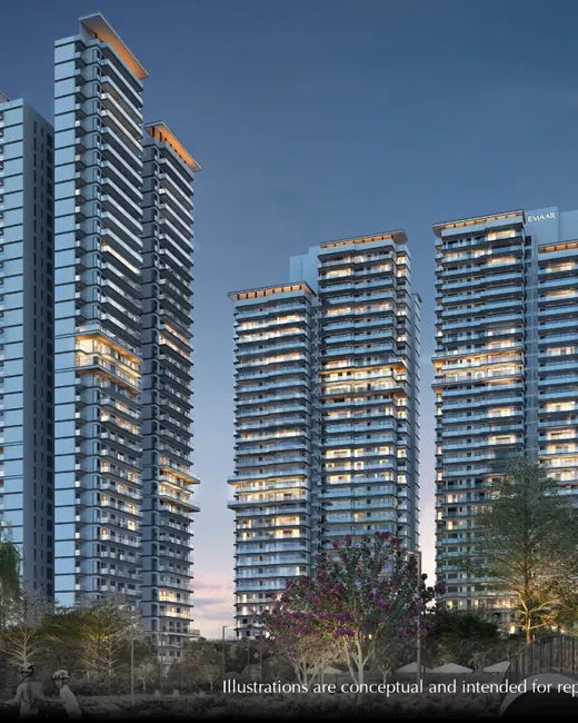 Emaar Serenity Hills Gurugram — towers at dusk render