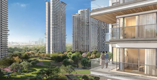 Emaar Serenity Hills Gurugram — balcony view of towers and greens render
