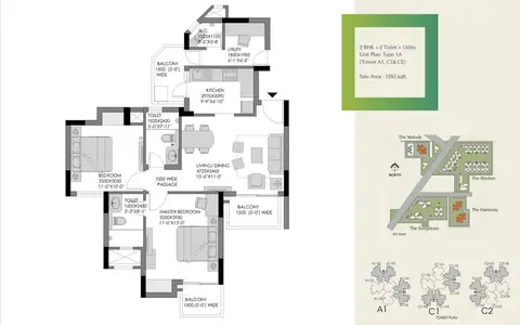 Experion Heartsong 2 BHK + SQ floor plan