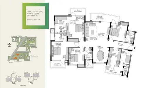 Experion Heartsong 4 BHK + SQ floor plan
