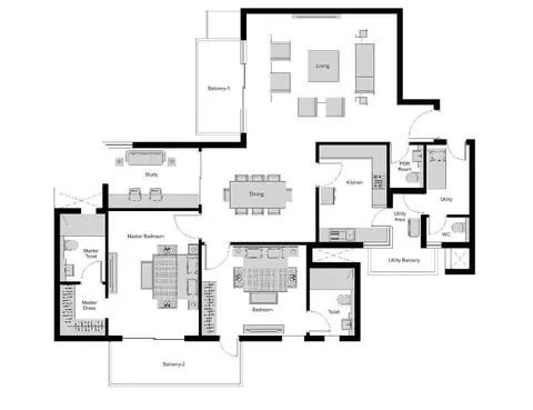 Experion Windchants 2 BHK + SQ floor plan
