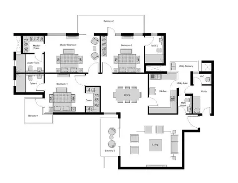 Experion Windchants 3 BHK + SQ floor plan