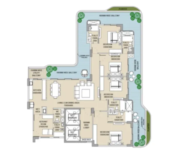 Ganga Nine Zero 3 BHK + 3T floor plan