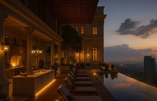 Colonial-style clubhouse terrace