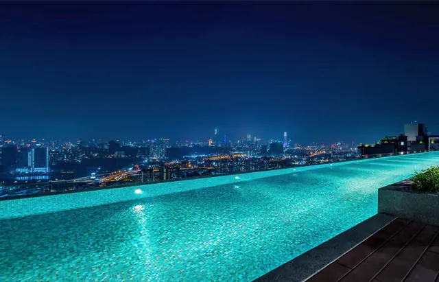 Sky Salon infinity pool at night
