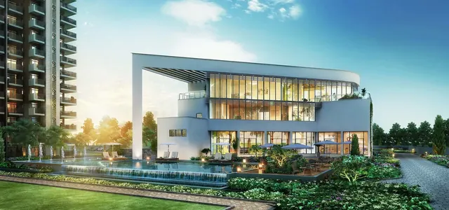 Godrej 101 — clubhouse with water feature