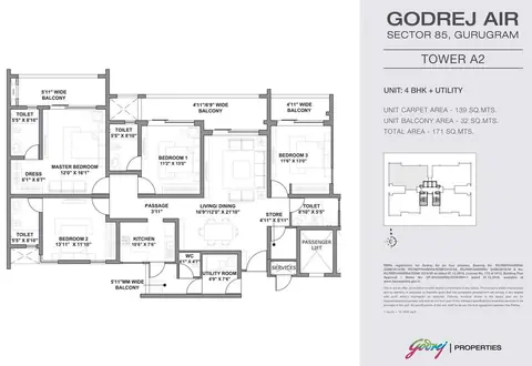 Godrej Air 4 BHK + Utility floor plan