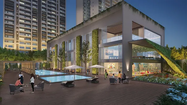 Godrej Air — clubhouse and pool at dusk