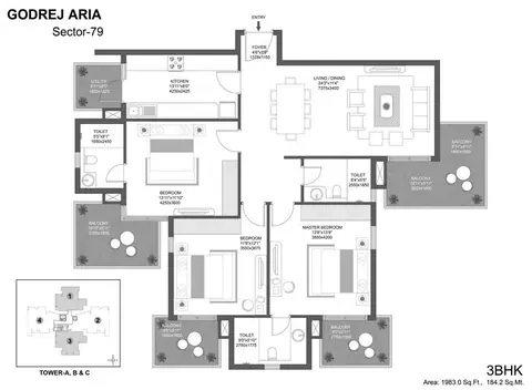 Godrej Aria 3 BHK floor plan