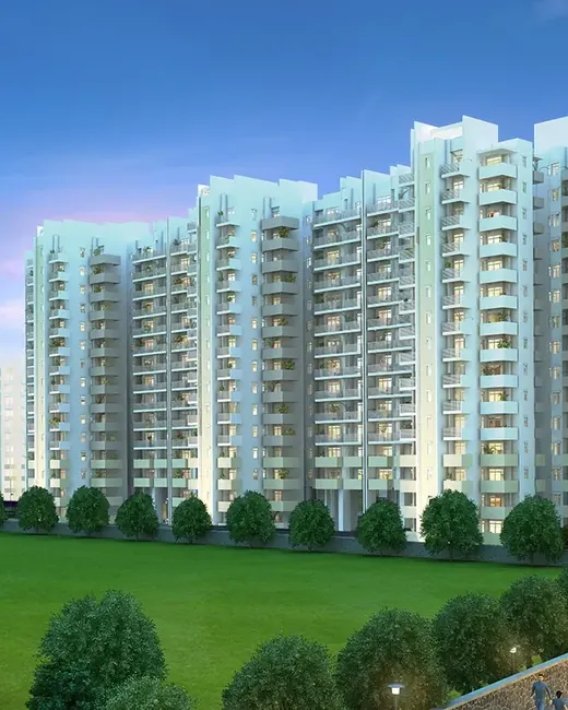 Godrej Aria — tower exterior at dusk