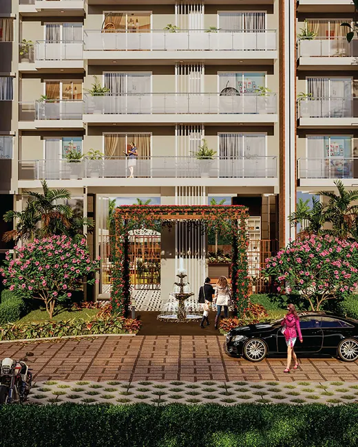Godrej Arista — entrance court with fountain