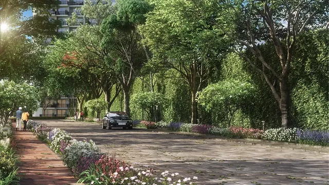 Godrej Habitat Gurgaon — tree-lined internal road
