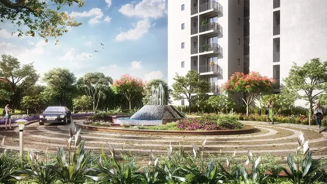 Godrej Habitat Gurgaon — entrance drop-off with fountain