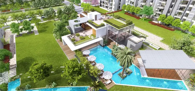 Godrej Icon — aerial view of clubhouse and pool landscape