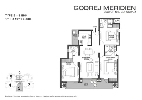 Godrej Meridien 3 BHK + Utility floor plan
