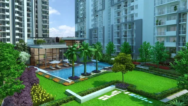 Godrej Oasis — pool and landscaped lawn