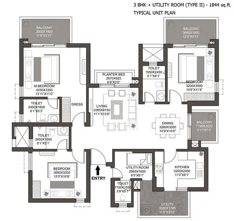 Godrej Summit 3 BHK + Utility floor plan