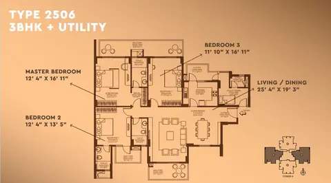 Godrej Suprema 3 BHK + Utility floor plan