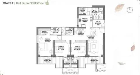Godrej Vrikshya 3 BHK + Utility floor plan