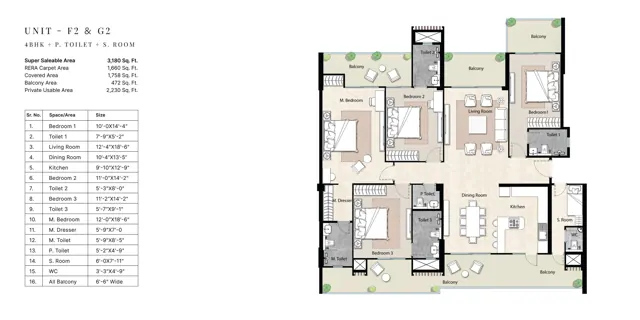 Golf Island 4 BHK + SQ (F2, G2) floor plan