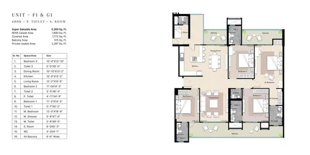 Golf Island 4 BHK + SQ (F1, G1) floor plan
