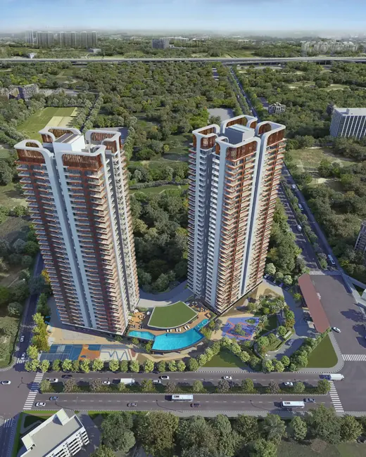 HCBS Twin Horizon — aerial view of twin towers
