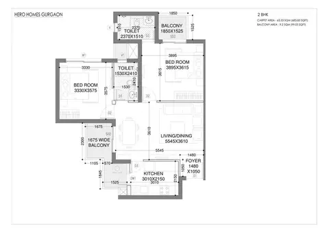 Hero Homes 2 BHK floor plan