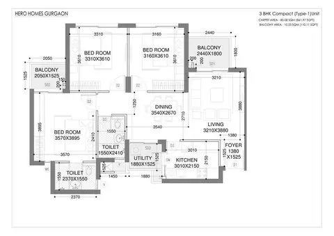Hero Homes 3 BHK floor plan