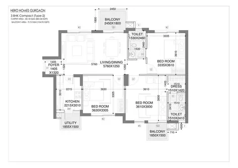 Hero Homes 3 BHK floor plan