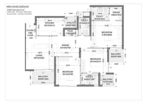 Hero Homes 3 BHK floor plan