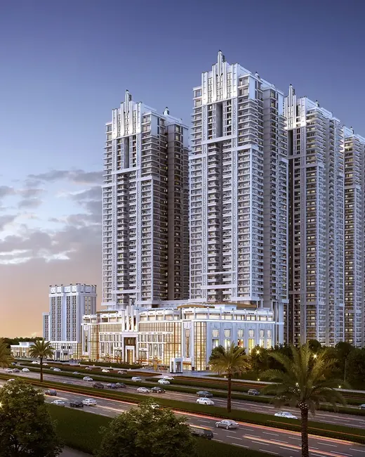 Hero the Palatial — towers elevation at dusk