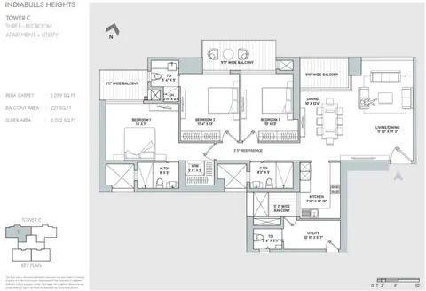 Indiabulls Heights 3BHK+Study floor plan